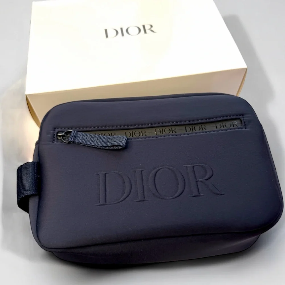 Dior Navy Blue Cosmetic Bag / Travel Pouch – Rare & NWT with Box